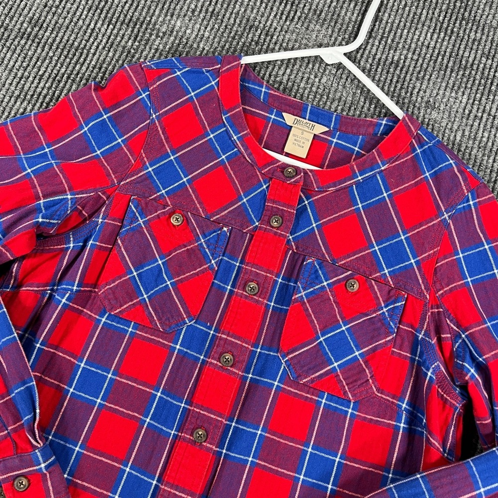 Duluth Trading Co Shirt Womens Small Red Plaid Long Sleeve Button Up Outdoor